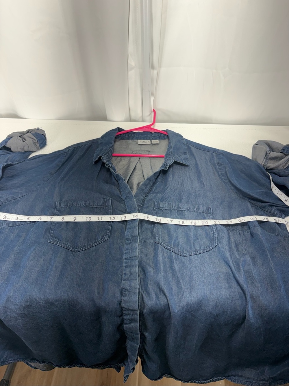 Cato Blue Denim-Style Ruffle Front Button-Down Shirt 4586 - Picture 8 of 10